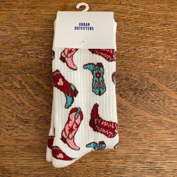 NWT New Urban Outfitters UO Patterned Cowboy Boot Western Crew Socks OS - Picture 3 of 5